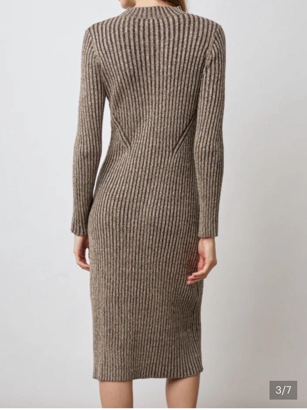 Rails Ribbed Long Sleeve Midi Dress - Taupe and Brown - Picture 3 of 16